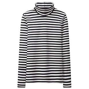 显瘦纯棉条纹高领打底衫女2025年秋冬新款长袖t恤内搭堆堆领上衣