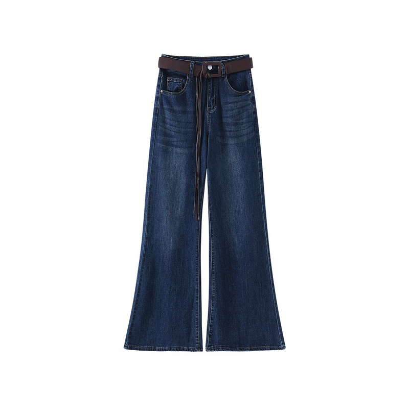 李李服饰复古不贴腿微喇牛仔裤女2025早秋新款高腰宽松弹力拖地裤