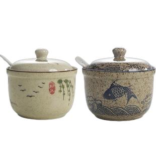 和风四季釉下彩复古调味罐厨房家用陶瓷盐罐油罐猪油辣椒罐调料罐