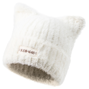 畹町泡芙猫针织毛线帽可爱耳朵保暖毛绒护耳帽小猫帽子卡通动物帽