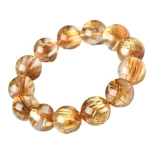 金发晶手串女男东海水晶玛瑙玉髓宝玉石猫眼钛晶散珠子黄水晶手链