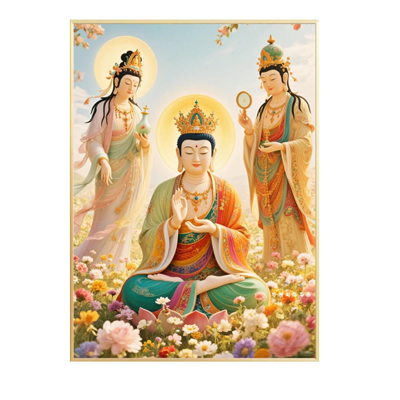 2026年新款钻石画方钻西方三圣佛像阿弥陀佛观音粘砖贴满钻十字绣