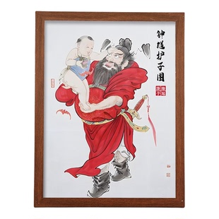 道家钟馗护子图摆台玄关客厅儿童房平安装饰画护子天师驱魔图摆件