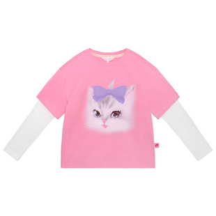 pocoblush【美猫战士】印花假两件T恤女童春夏款手绘晕染印花长袖