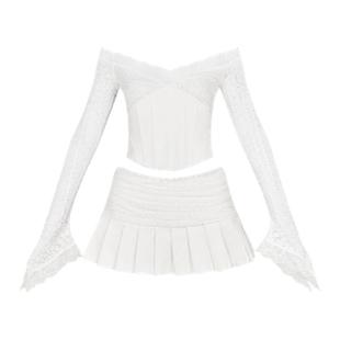 【张予曦同款】LSOUL白色抹胸上衣短款修身收腰显瘦露肩性感套装