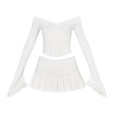 【张予曦同款】LSOUL白色抹胸上衣短款修身收腰显瘦露肩性感套装