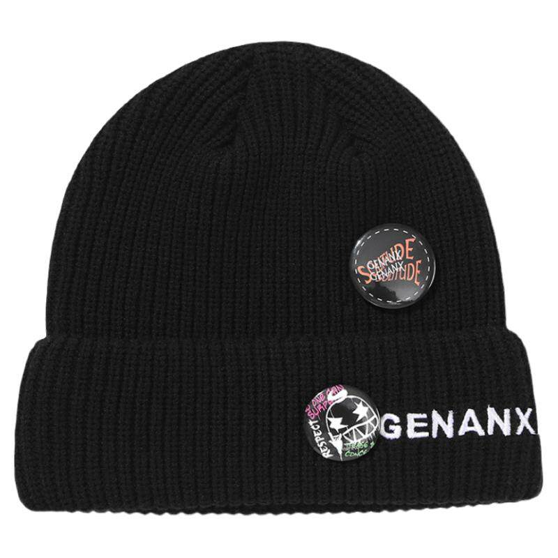 正品闪电潮牌GENANX字母绣花卡通字母徽章针织毛线冬帽 男女同款