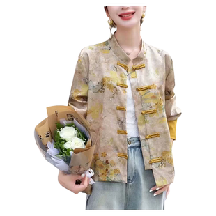 新中式提花缎面外套女春夏薄款2025新款妈妈洋气高端国风盘扣上衣