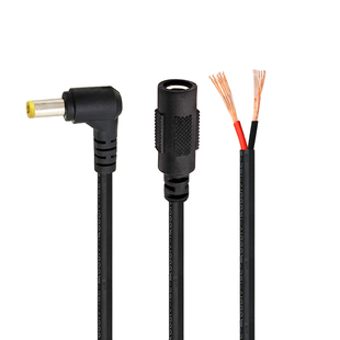 12V直流DC插头纯铜公头dc电源线5.5*2.5带音叉接口母头90度弯头