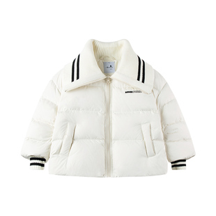 【高充绒】冬季女童针织大翻领羽绒服90白鸭绒冬季保暖加厚面包服