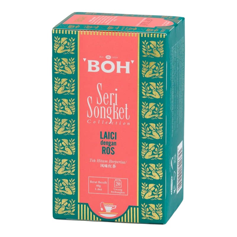 BOH进口荔枝玫瑰红茶包20包x2g英式独特风味办公室冲泡下午茶饮品