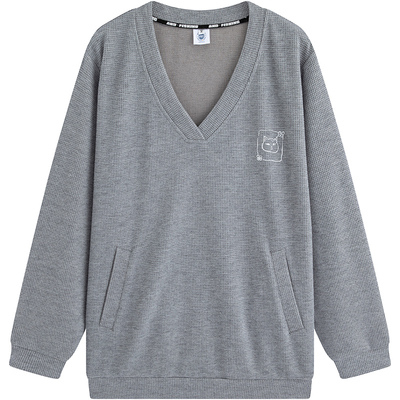 万有引力博物馆 大V领套头卫衣女春秋款2025年新款宽松早秋上衣