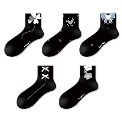 袜子女秋冬中短筒袜ins潮甜美蝴蝶结学生黑色短袜棉春秋配小皮鞋