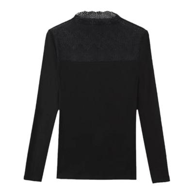 半高领拼接加厚保暖蕾丝衫