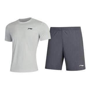 李宁速干运动套装男士跑步短袖短裤夏季冰丝T恤羽毛球训练服体考