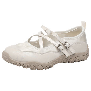 达芙妮法式浅口单鞋女2026春夏新款白色芭蕾交叉带平底玛丽珍女鞋