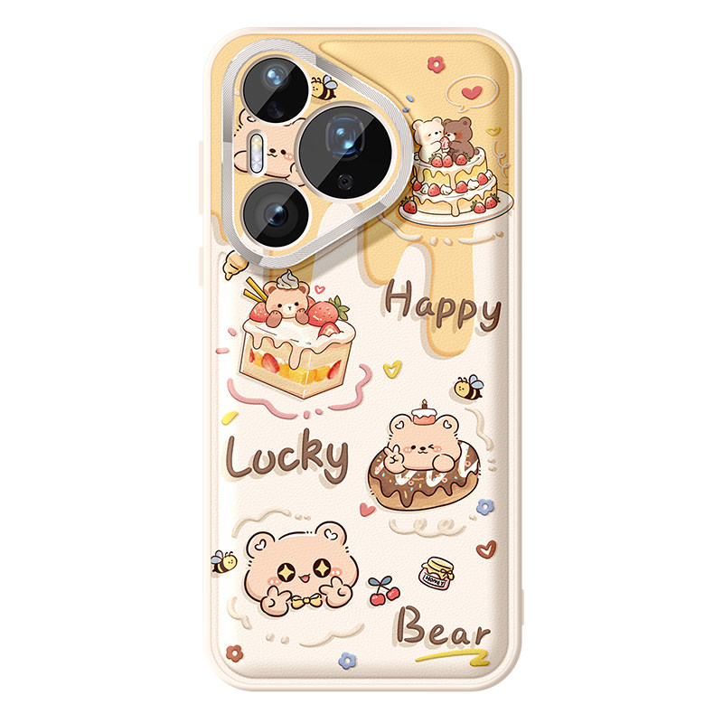 适用华为pura80pro+手机壳新款女款pura70ultra保护套全包p60防摔金属圈p50磨砂p40卡通p70硅胶外壳蛋糕小熊