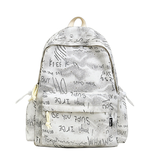 小众不撞款背包女生初中生字母印花2025新款白色校园简约书包女