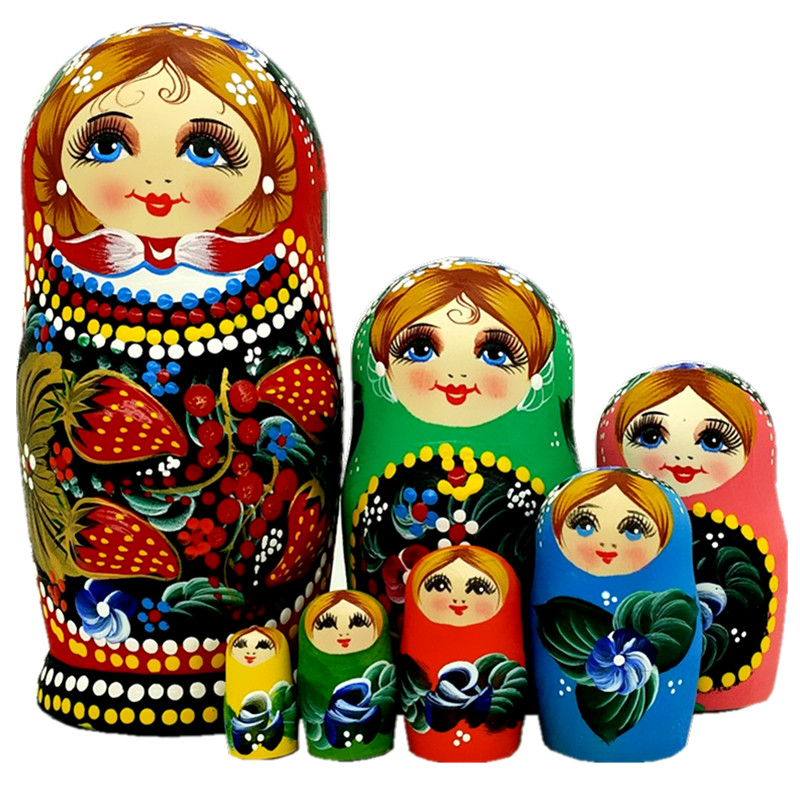手绘俄罗斯风格套娃7层纯正手工品玩具椴木创意礼物包邮摆件00018