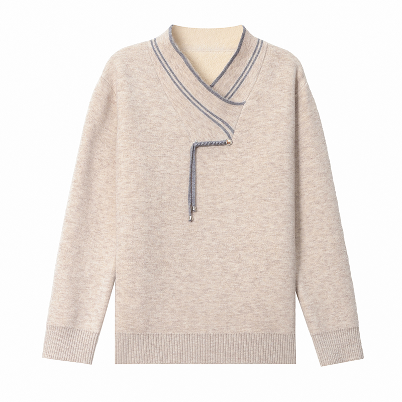 年轻妈妈秋冬装加绒加厚毛衣新款女士洋气百搭短款针织保暖打底衫