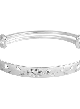 推拉可调节银手镯女款实心镯子