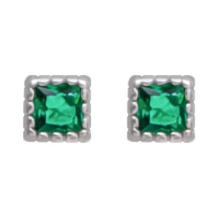 FourPin小方块绿钻耳钉嘻哈简约高级感超迷你925纯银耳骨钉男女