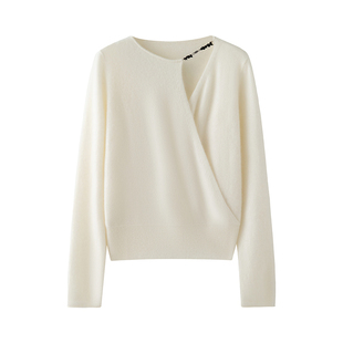 不对称交叉领设计 知性baby山羊绒衫女裹胸小心机针织衫宽松毛衣