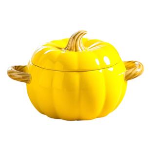 创意陶瓷南瓜汤盅 家用高颜值餐具双耳汤碗 带盖大容量中号南瓜碗