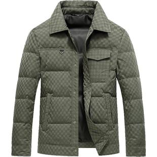 雪中飞衬衫领羽绒服男时尚棋盘格工装冬季外套中青年人轻便鸭绒服