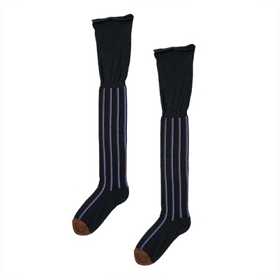 前卫松口设计条纹过膝棉长筒袜