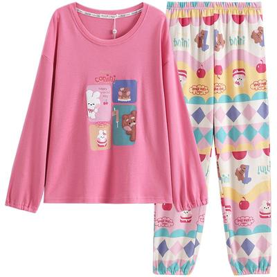 芬腾女纯棉圆领布朗熊家居服套装