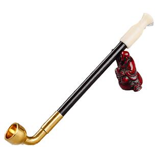 汉匠老式旱烟袋锅子手工金丝竹烟杆玉石烟嘴黄铜男士烟具烟斗专用