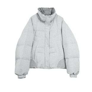 ELLE90白鸭绒灰色加绒加厚短款羽绒服女2025冬季新款宽松保暖外套