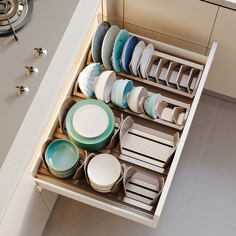 格麦碗碟收纳架厨房抽屉碗架内置分隔橱柜碗盘柜内放碗蝶子盘子