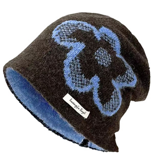 2025新款韩版复古提花针织帽子女秋冬季百搭保暖护耳显脸小包头帽