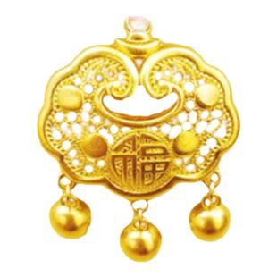 福满传家长命锁项链女黄金纯银祥云吊坠儿童平安铃铛锁包宝宝满月