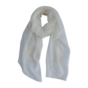 coco小香 真丝羊毛围巾白色披肩杭州女士薄款珍珠山茶花送妈妈夏