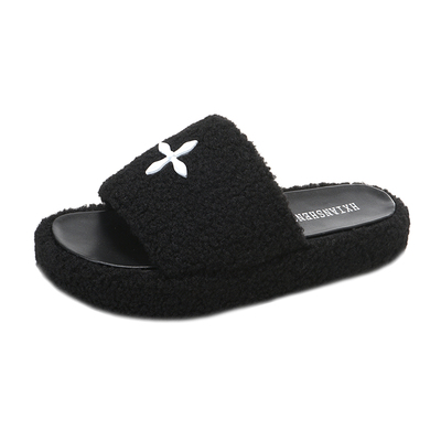 smfk厚底新款十字架标增高毛毛拖