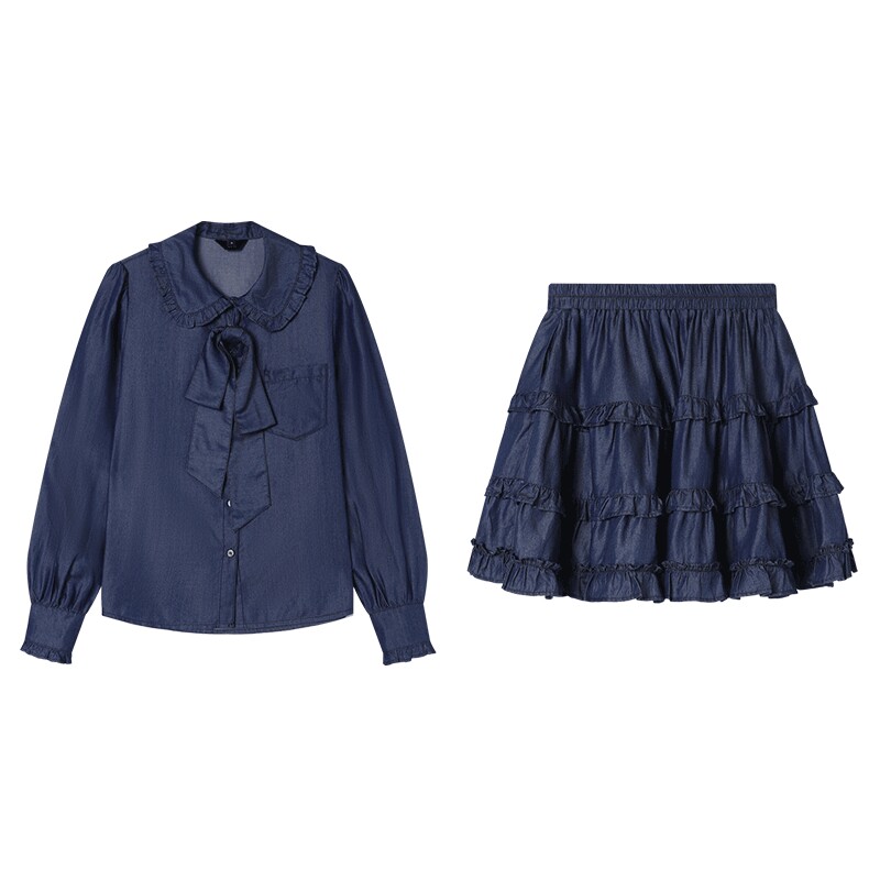 白鹿语复古甜美天丝牛仔套装