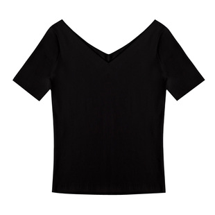 2025夏装新款v领短袖罗纹针织t恤女修身紧身中袖打底衫上衣女