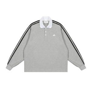 LOSTCTRL原创潮牌华夫格条纹织带POLO领卫衣男女宽松刺绣logo衫