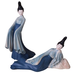 中式造景古风仕女摆件只此青绿文创茶室禅意布置电视柜中古装饰品