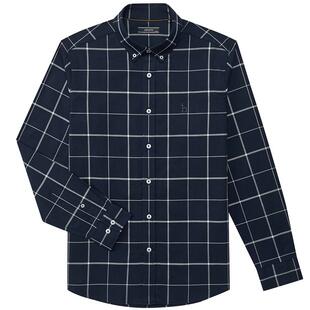 Hazzys哈吉斯秋季男士长袖衬衫舒适纯棉格子衬衣