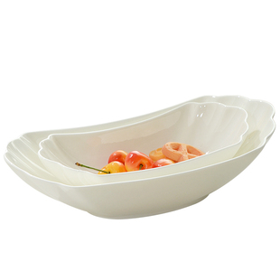 2025新款纯白骨瓷餐具船形深口盘子家用凉菜盘水果沙拉中式盘子