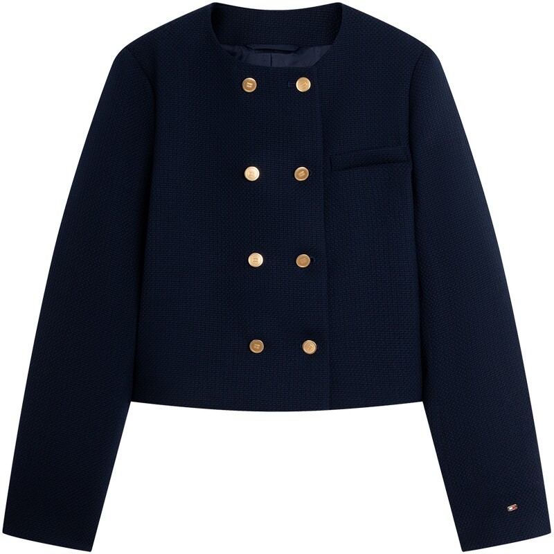 Tommy女装双排金扣肌理感短外套