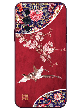 适用华为立体浮雕国风花鸟手机壳