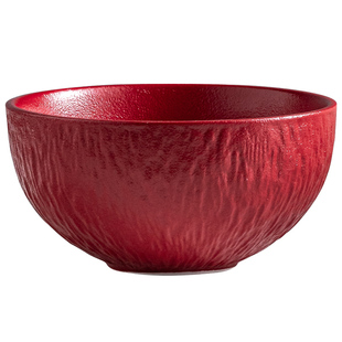 红色磨砂釉下彩陶瓷碗甜品碗同心汤圆碗小号汤碗喜事餐具家用商用