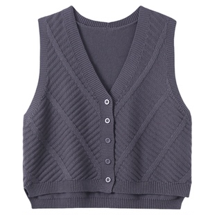 恒源祥羊毛V领马甲女春秋2026新款短款宽松外搭针织背心坎肩上衣