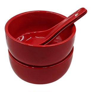 大红色陶瓷盘子无图案纯色米饭碗精致生日红碗陶瓷套装纯红结婚碗