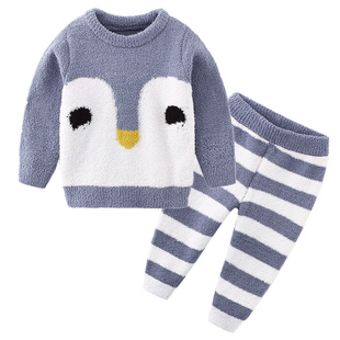 男童睡衣睡裤厚款半边绒保暖衣冬季儿童日系软绵绵家居服套装5073